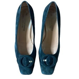 Amorcello Italian Black Suede Square Toe Heels